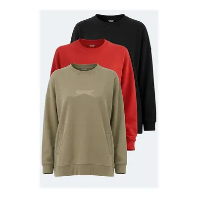 SLAZENGER Karışık Vikenti Sw 3'lü Set Kadın Cepli Oversize Sweatshirt