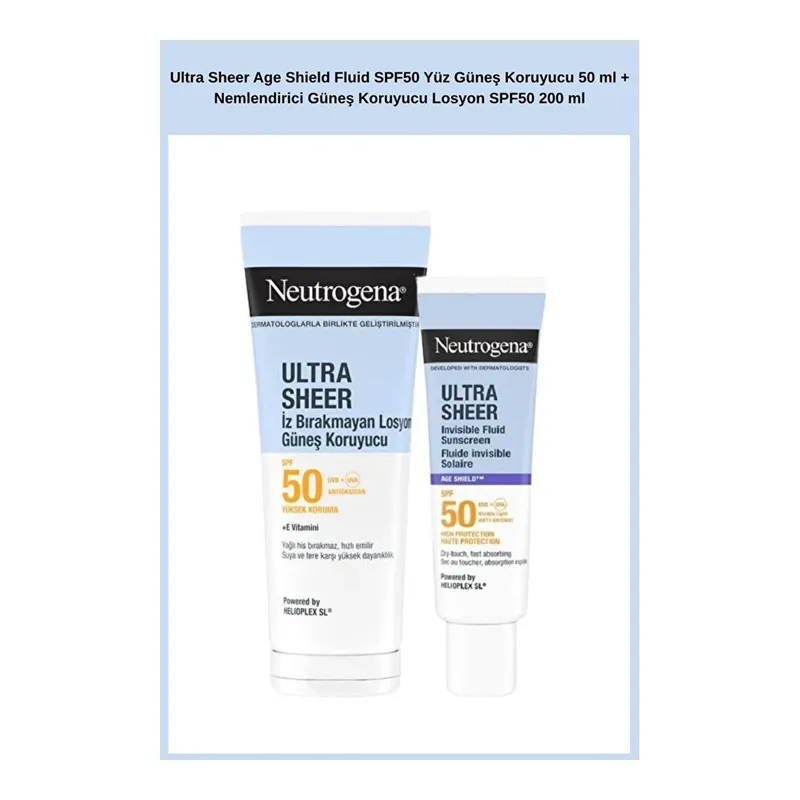 Neutrogena Ultra Sheer Age Shield Fluid Spf50 Yüz Güneş Koruyucu 50 Ml + Nemlendirici Güneş Koruyucu Losyon, görsel 1