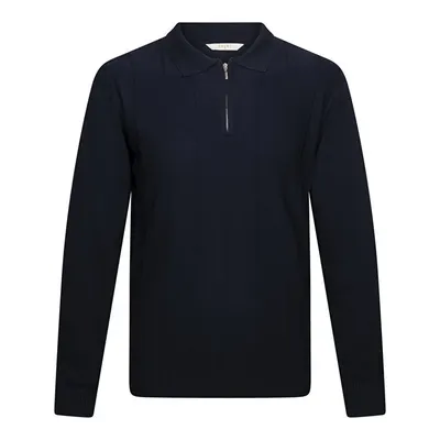 Lacivert Regular Fit Fermuarlı Polo Yaka Rayon Triko Kazak