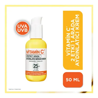 Garnier Vitamin C 2'si 1 Arada Aydınlatıcı Serum Krem, Uva, Uvb, Yüz Güneş Kremi