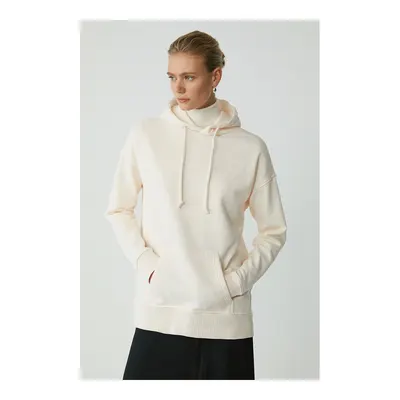 ETHIQUET Carly Kadın İçi Polarlı Yumuşacık Kapüşonlu Kanguru Cepli Oversize Fit Ekru Sweatshirt