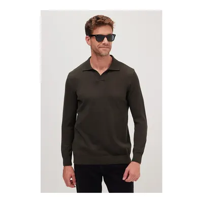 Erkek Standart Fit Normal Kesim Polo V Yaka Gri Triko Kazak
