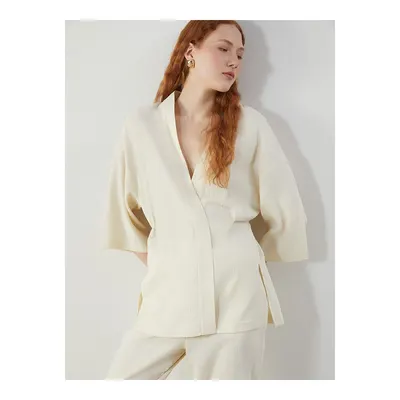 Bej Şal Yaka Oversize Kadın Kimono