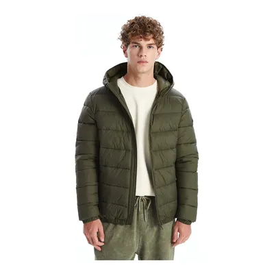 Haki Slim Fit Kapüşonlu Erkek Şişme Mont