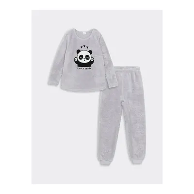 Gri Bisiklet Yaka Pelüş Kız Çocuk Pijama Takımı
