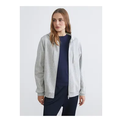 Gri Kapüşonlu Kadın Fermuarlı Sweatshirt