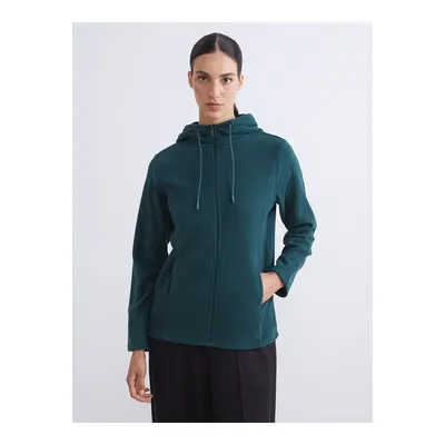 Yeşil Kapüşonlu Polar Kadın Fermuarlı Sweatshirt