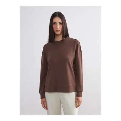 Kahverengi Bisiklet Yaka Oversize Kadın Sweatshirt