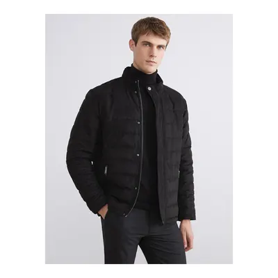Siyah Slim Fit Dik Yaka Süet Erkek Mont