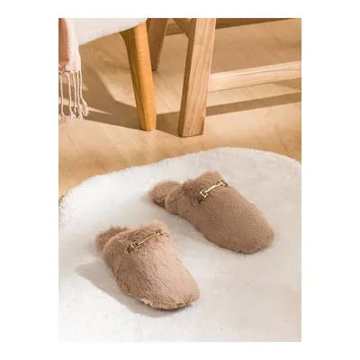 Kahverengi Pelüş Kadın Ev Terliği