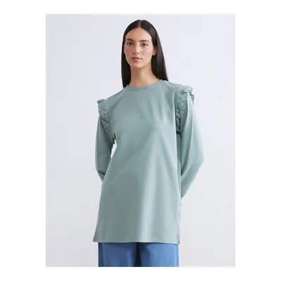 Yeşil Bisiklet Yaka Kadın Sweatshirt Tunik