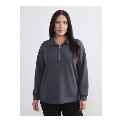 Antrasit Büyük Beden Dik Yaka Kadın Sweatshirt