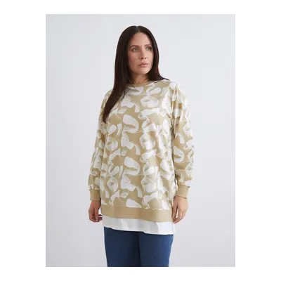 Yeşil Bisiklet Yaka Desenli Kadın Sweatshirt Tunik