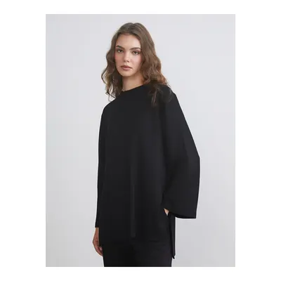 Siyah Bisiklet Yaka Oversize Kadın Sweatshirt Tunik