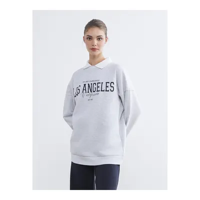 Gri Los Angeles Baskılı Kadın Kalın Sweatshirt Tunik
