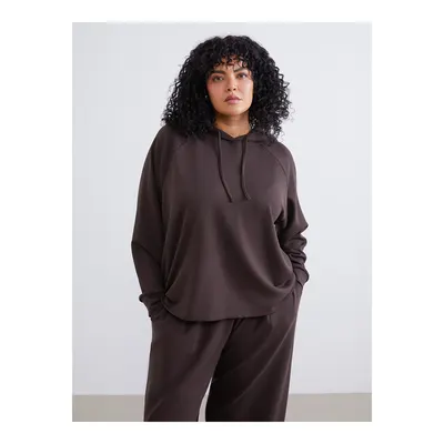 Soulife Kahverengi Büyük Beden Kadın Hoodie