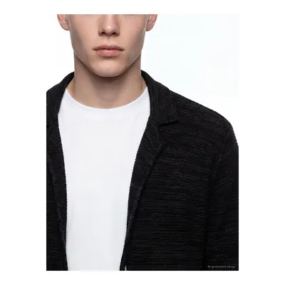 Siyah Slim Fit Ceket Yaka Erkek Triko Hırka