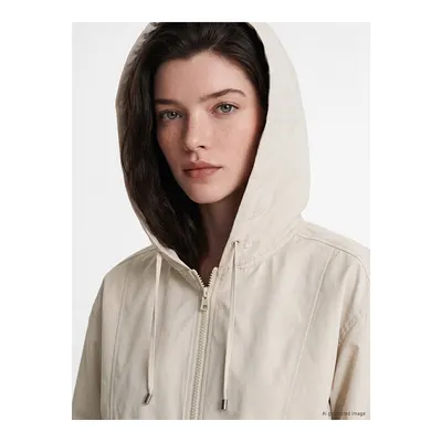 Bej Kapüşonlu Oversize Kadın Yağmurluk
