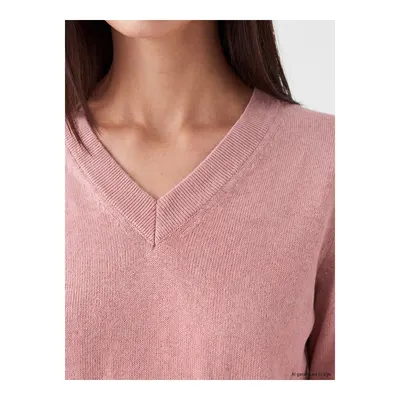 Pembe V Yaka Kadın Triko Kazak