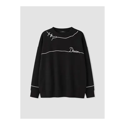 Siyah Baskılı Soft Touch Kadın Sweatshirt