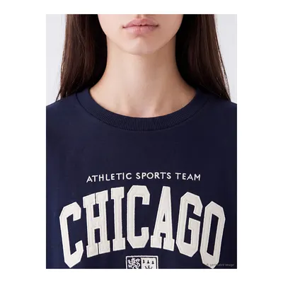 Lacivert Nakışlı Oversize Kadın Sweatshirt