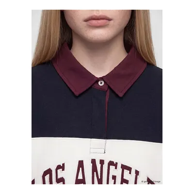 Lacivert Polo Yaka Nakışlı Oversize Kadın Sweatshirt