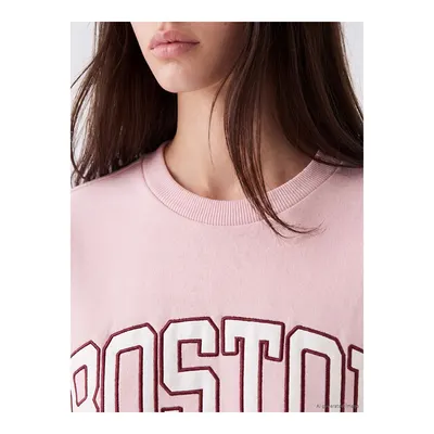 Pembe Boston Baskılı Oversize Kadın Sweatshirt