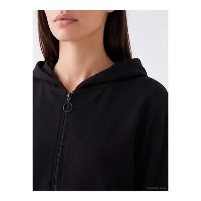Siyah Soft Touch Oversize Kadın Fermuarlı Sweatshirt