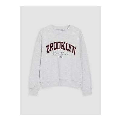 Gri Brooklyn Baskılı Oversize Kadın Sweatshirt