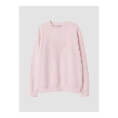 Pembe Bisiklet Yaka Nakışlı Kadın Sweatshirt
