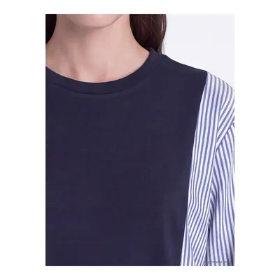 Lacivert Çizgili Kadın Sweatshirt Tunik