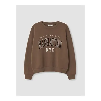 Kahverengi Oversize Kadın Kalın Sweatshirt