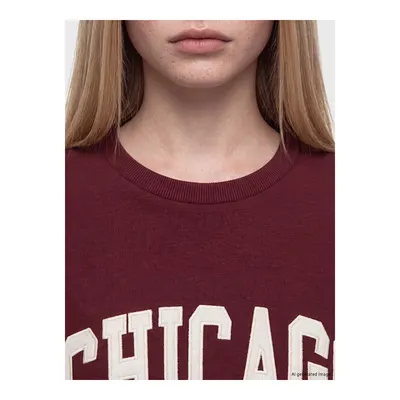 Bordo Chicago Nakışlı Oversize Kadın Sweatshirt