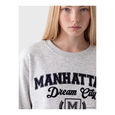 Gri Nakışlı Oversize Kadın Kalın Sweatshirt