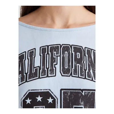 Mavi Kayık Yaka Oversize Kadın Kalın Sweatshirt