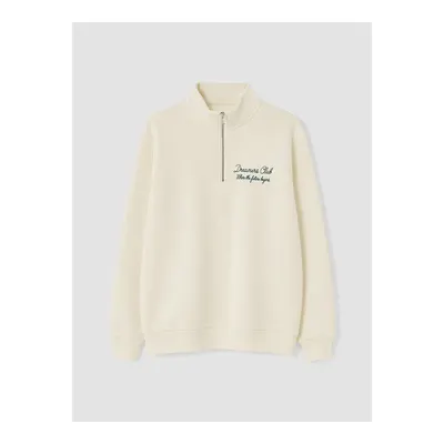 Bej Nakışlı Oversize Kadın Kalın Sweatshirt