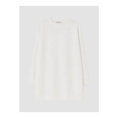 Beyaz Taşlı Soft Touch Kadın Sweatshirt Tunik