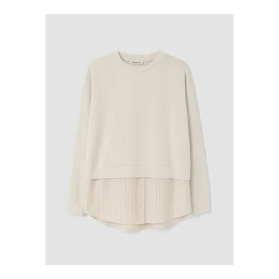 Bej Soft Touch Çizgili Kadın Sweatshirt Tunik