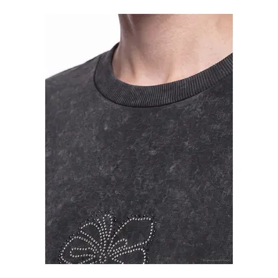 Antrasit Bisiklet Yaka Taşlı Kadın Sweatshirt