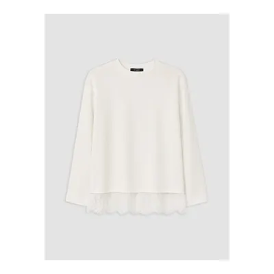 Beyaz Dantel Detaylı Soft Touch Kadın Sweatshirt