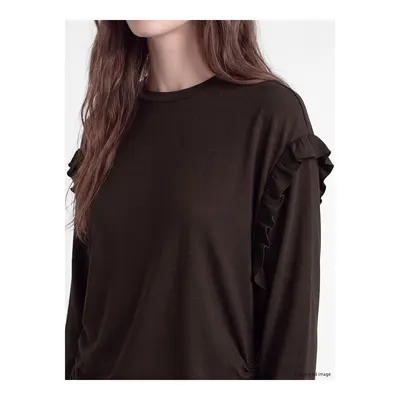 Kahverengi Fırfırlı Kadın Sweatshirt Tunik