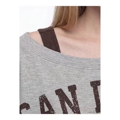 Gri Kayık Yaka Soft Touch Kadın Sweatshirt