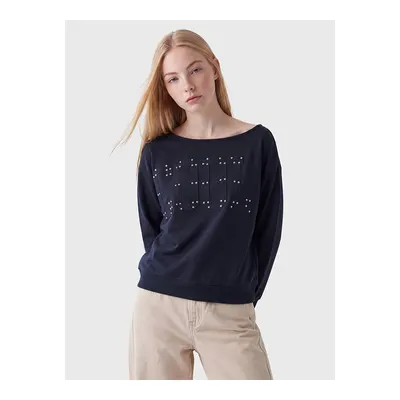 Antrasit Kayık Yaka Nakışlı Oversize Kadın Sweatshirt