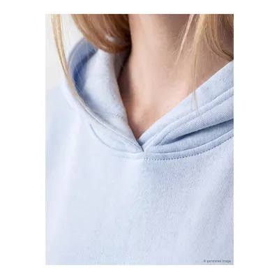 Mavi Baskılı Kanguru Cepli Kadın Kalın Hoodie