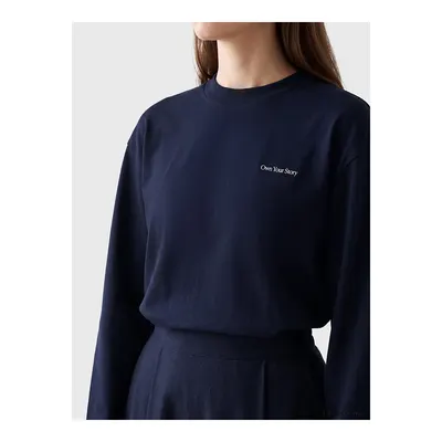 Lacivert Baskılı Oversize Kadın Sweatshirt Tunik