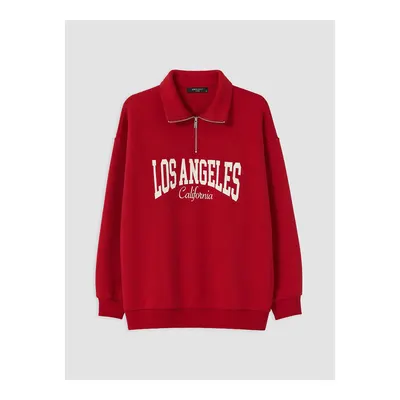 Kırmızı Los Angeles Baskılı Kadın Sweatshirt Tunik