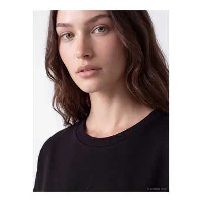 Siyah Nakışlı Soft Touch Kadın Sweatshirt Tunik