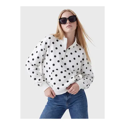 Ekru Puantiyeli Oversize Kadın Kalın Sweatshirt
