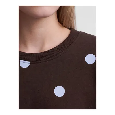 Kahverengi Puantiyeli Oversize Kadın Kalın Sweatshirt
