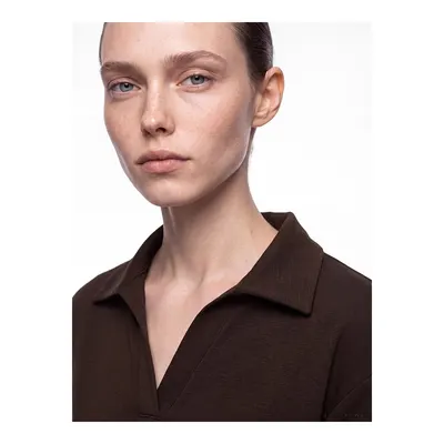 Kahverengi Polo Yaka Soft Touch Kadın Sweatshirt